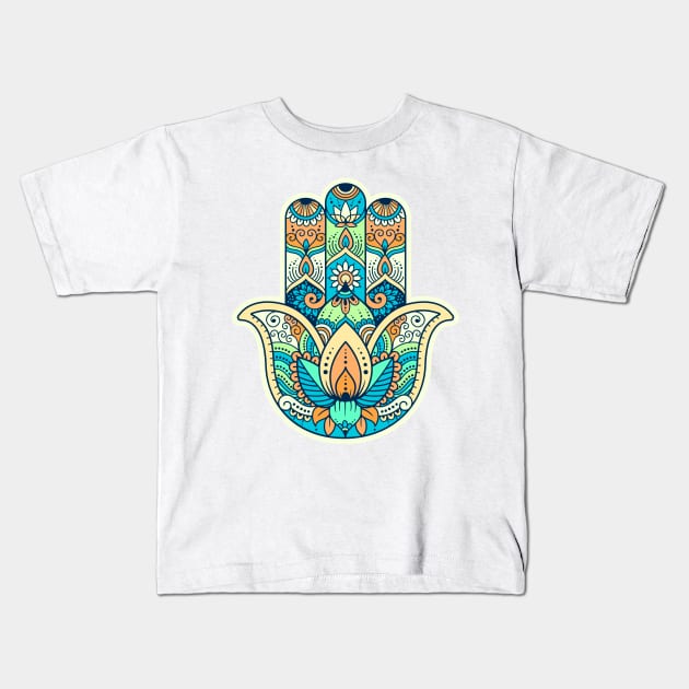 Hamsa Hand Namaste Shaka Hang Loose Peace Kids T-Shirt by TravelTime